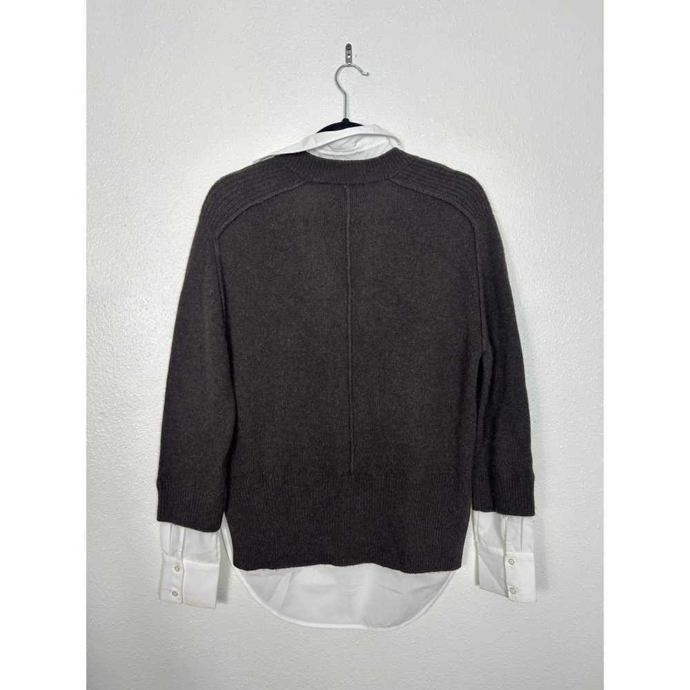 Brochu Walker Looker Layered V-Neck Sweater Wool Cashmere Char Brown Melange S - Picture 10 of 11